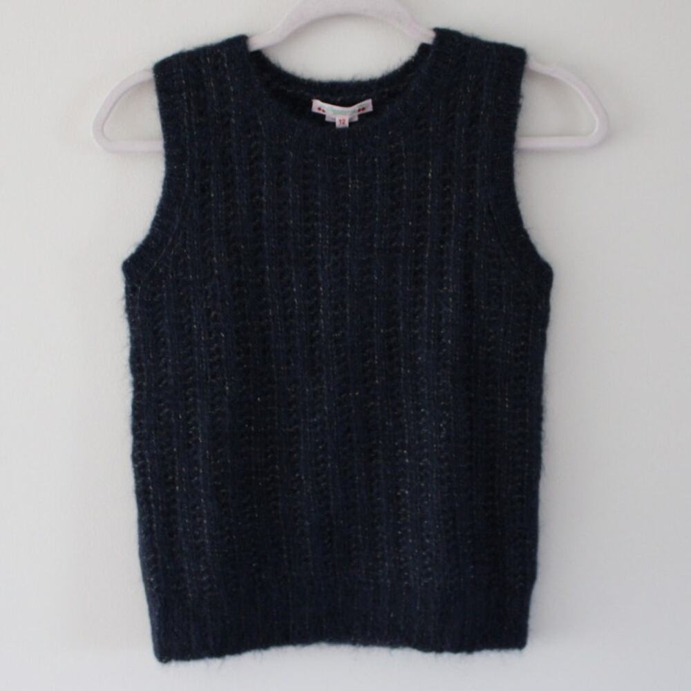 NWT Bonpoint Sweater Tank Vest Alpaca Merino Wool Navy Blue‎ Gold Sparkle 12